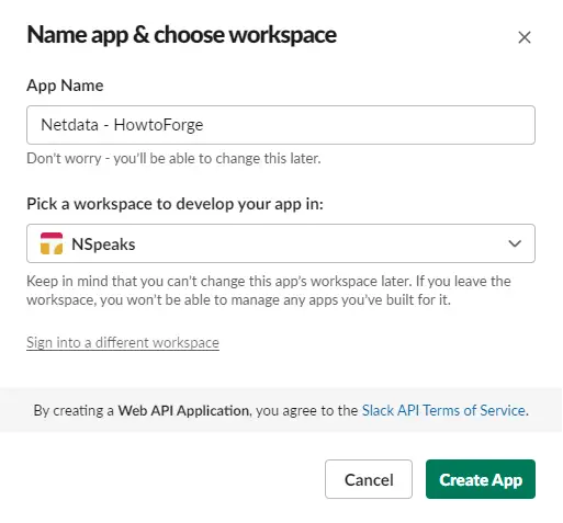 Slack Nome App Popup