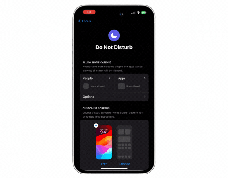 permitir notificaciones de aplicaciones en modo dnd en iphone