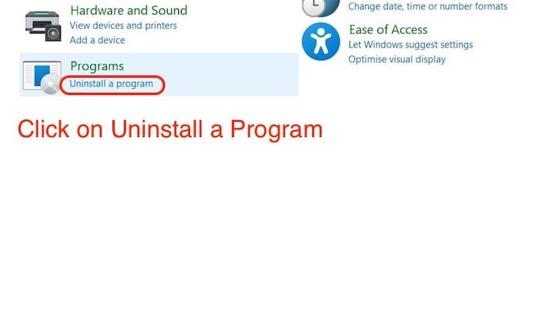 apri disinstalla programma nel pannello di controllo