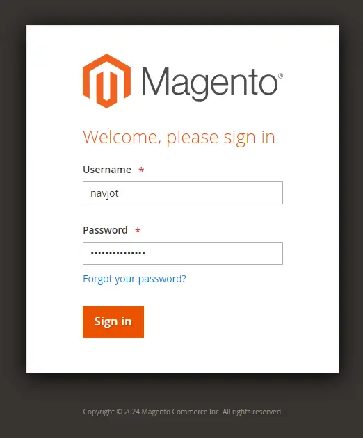 Magento管理ログインページ