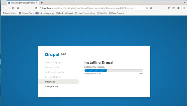 Début de l'installation de drupal