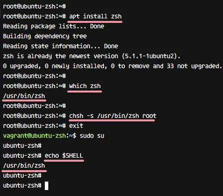 Ubuntu에서 셸을 zsh로 변경