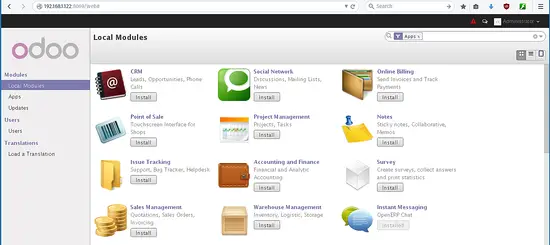 Odoo-Startseite.