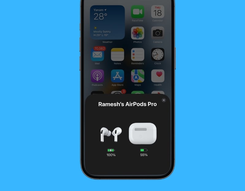 AirPods-Batterieprozentsatz auf dem iPhone