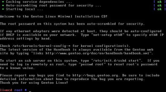 Installateur Gentoo à l'invite root