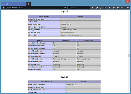 PHPでMySQLドライバーが有効になっています。