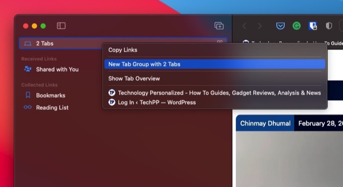 crea un gruppo di schede in safari