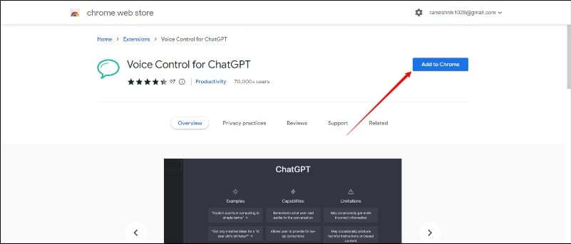 imagem mostrando controle de voz para extensão do chatgpt