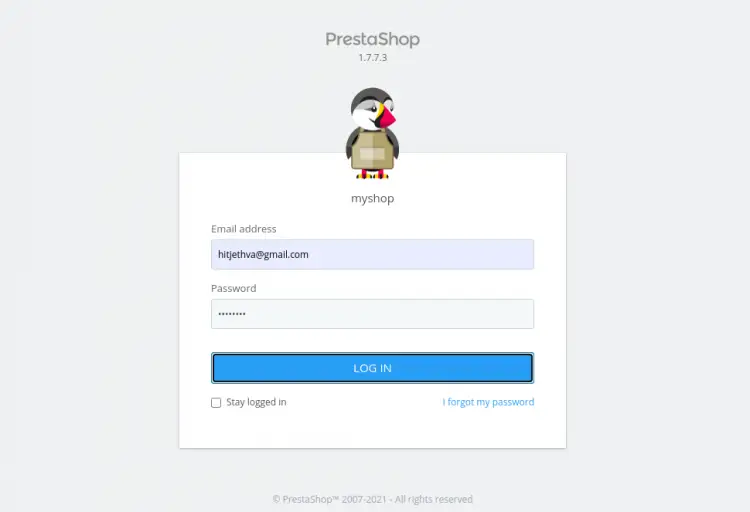 Accesso admin di Prestashop