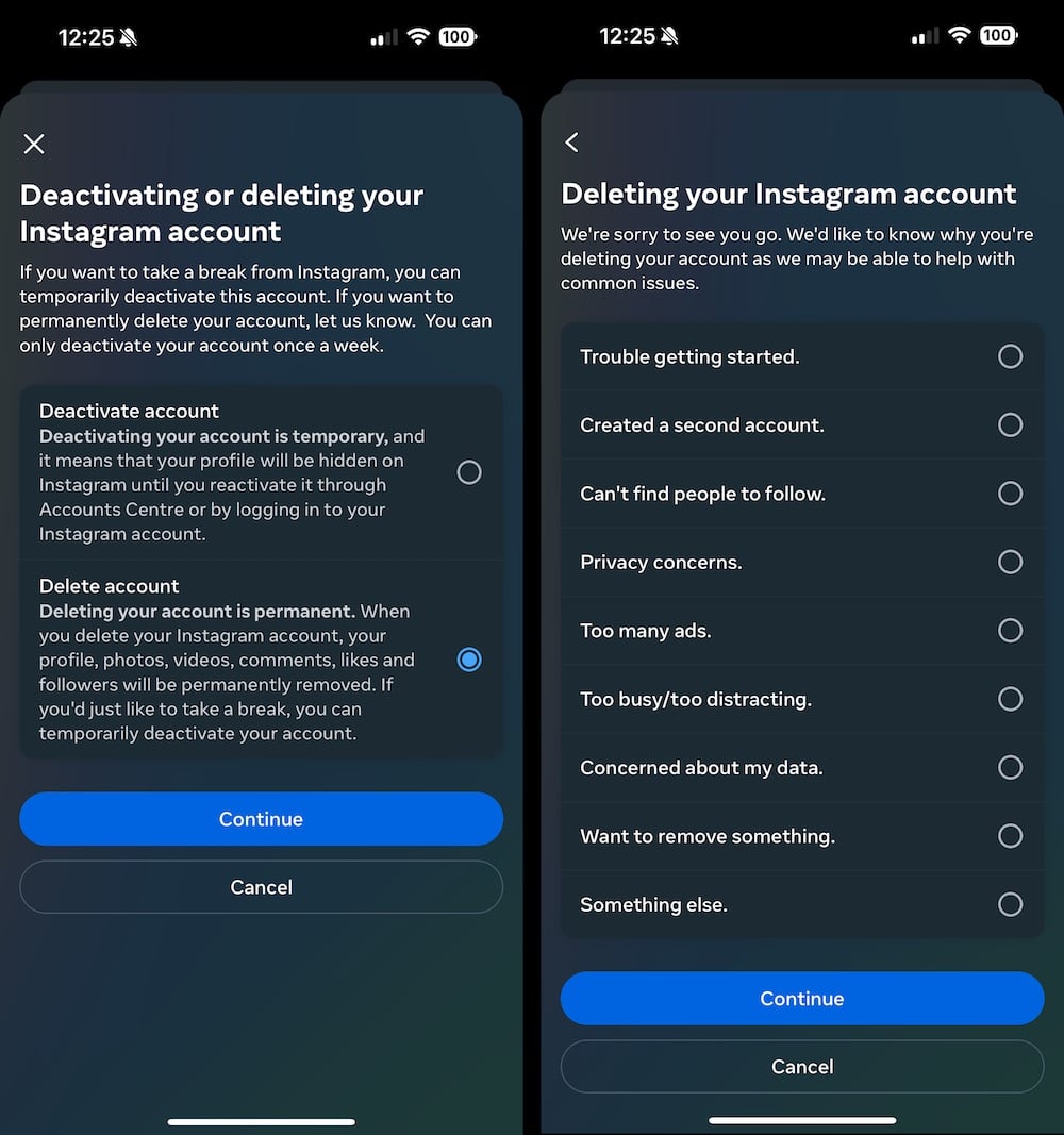 eliminar cuenta de instagram paso 4