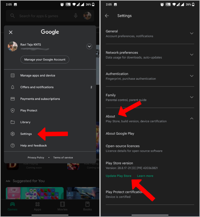 aggiornamento del play store