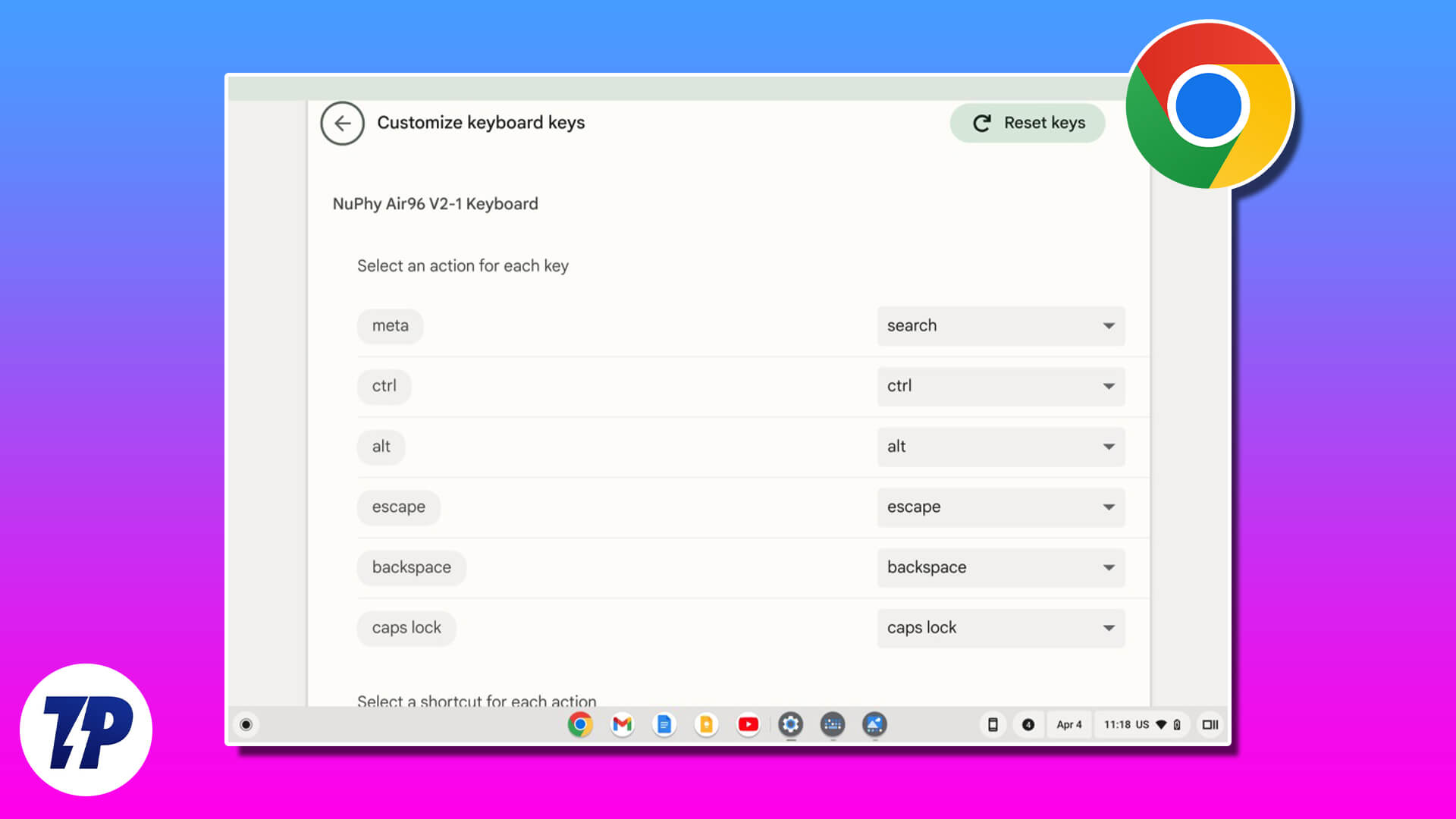 personnaliser les raccourcis clavier sur chromebook