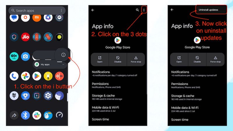 desinstalar atualizações da google play store