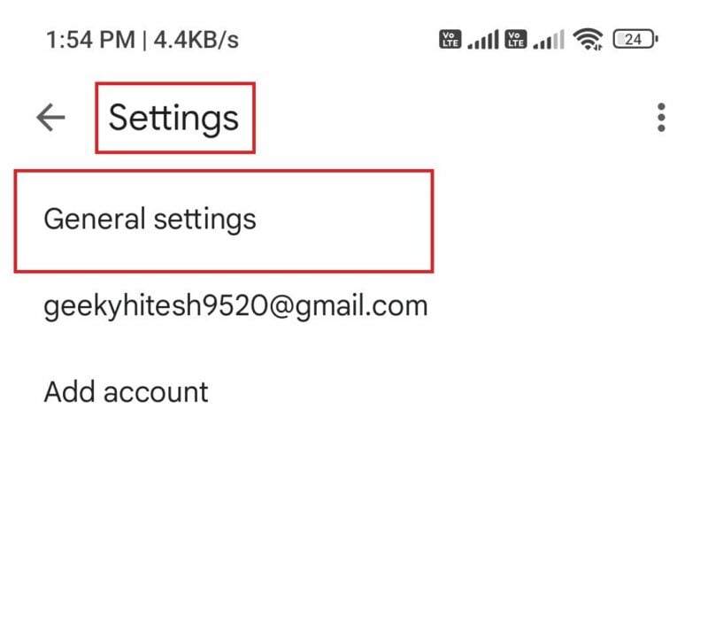 come annullare l'invio di email su outlook e gmail- pagina delle impostazioni generali sull'app android