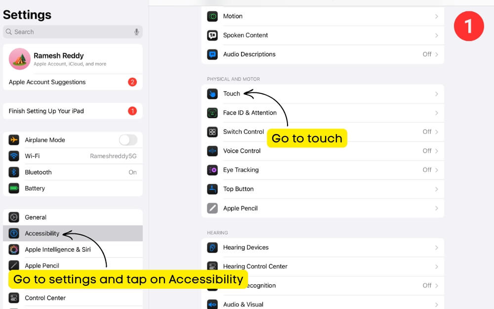 contrôles tactiles sur ipad