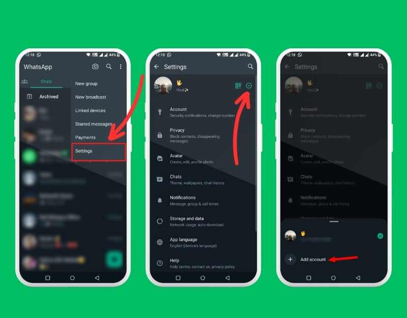 whatsapp добавить новый аккаунт