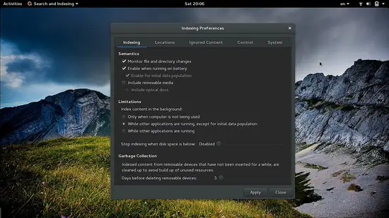 Suivi des activités avec Gnome Tracker- Paramètres.