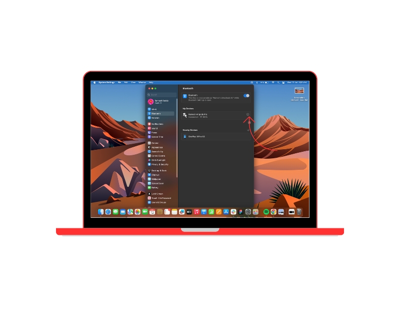 pulsante info airpods mac
