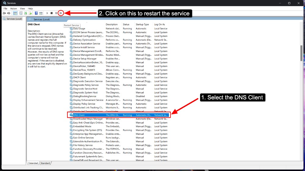 DNS-Dienst unter Windows neu starten