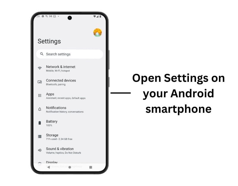 paramètres sur téléphone android