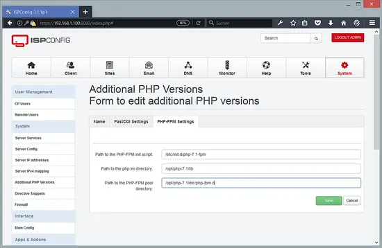 PHP 7.1 FPM-Einstellungen