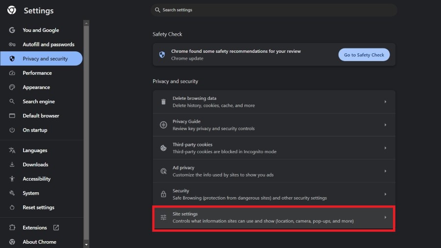 настройки сайта google chrome