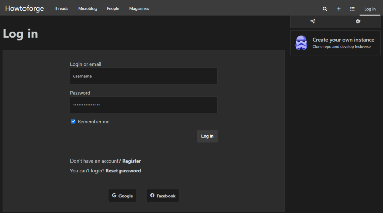 Página de Login do Kbin