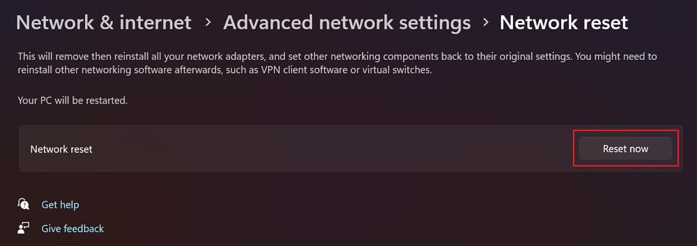 сброс сети на windows