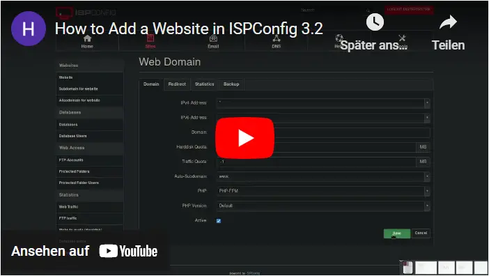 Adicionar site no ISPConfig
