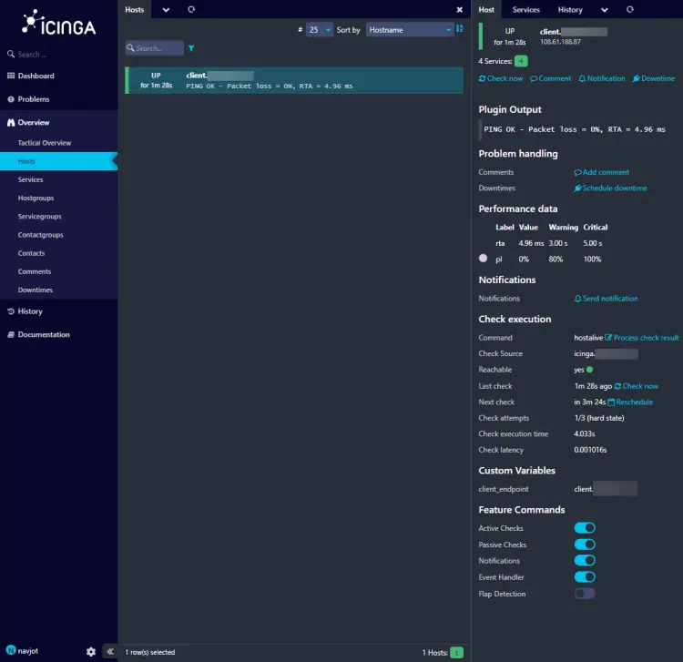 Icinga Web Dashboard Hosts-Seite