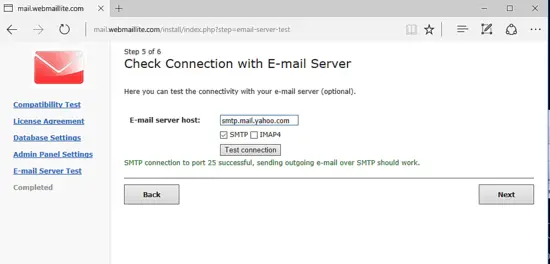 Tester la connexion au serveur de messagerie