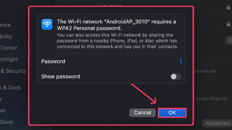 wi-fiに接続するためのパスワードを入力
