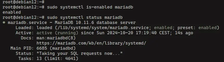 MariaDBサービスの確認