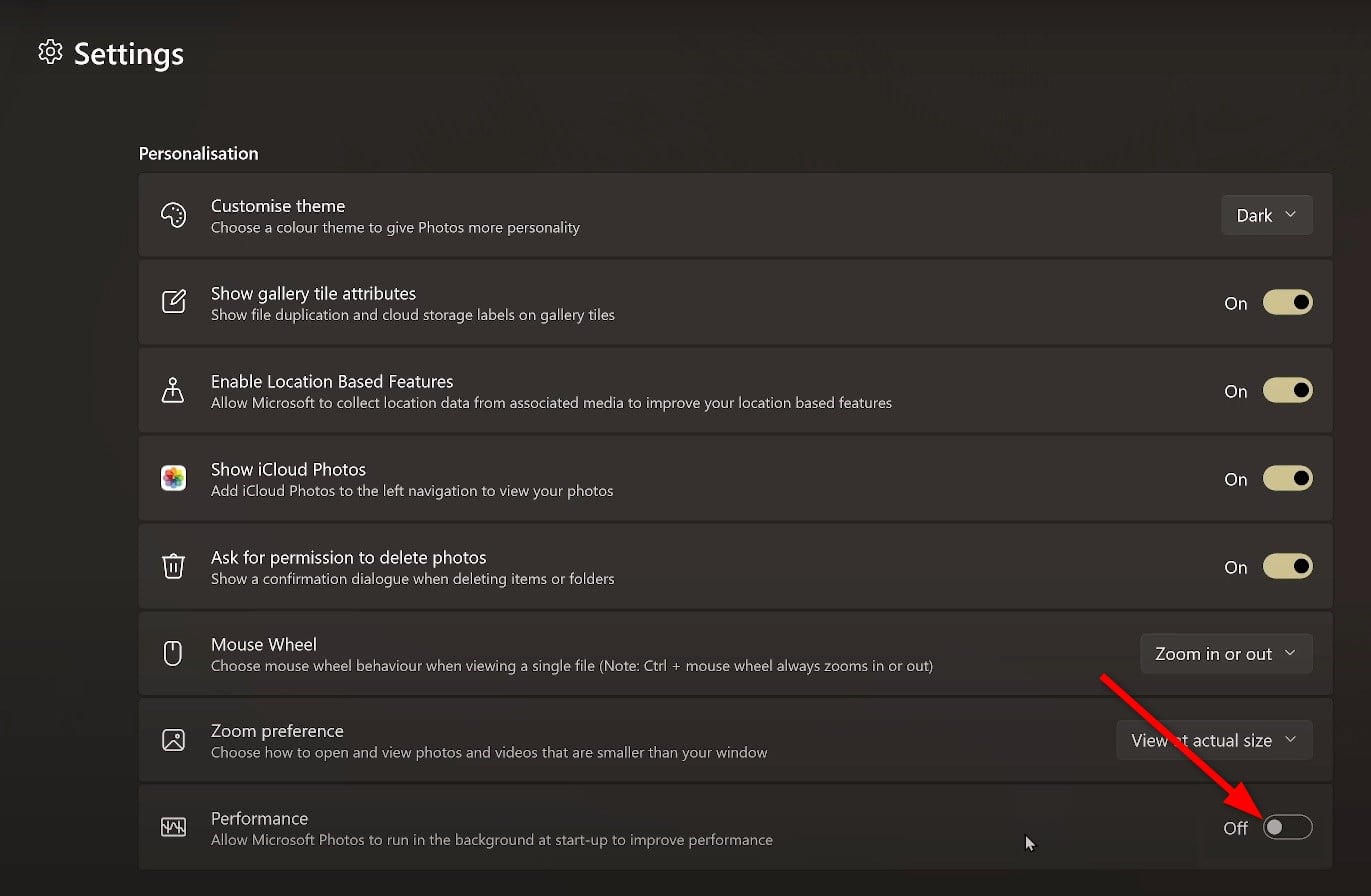 photos app performance option