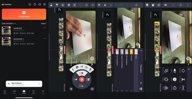 combinando videos en un iphone usando la aplicación kinemeaster ios.