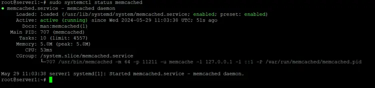 Estado del servicio Memcached