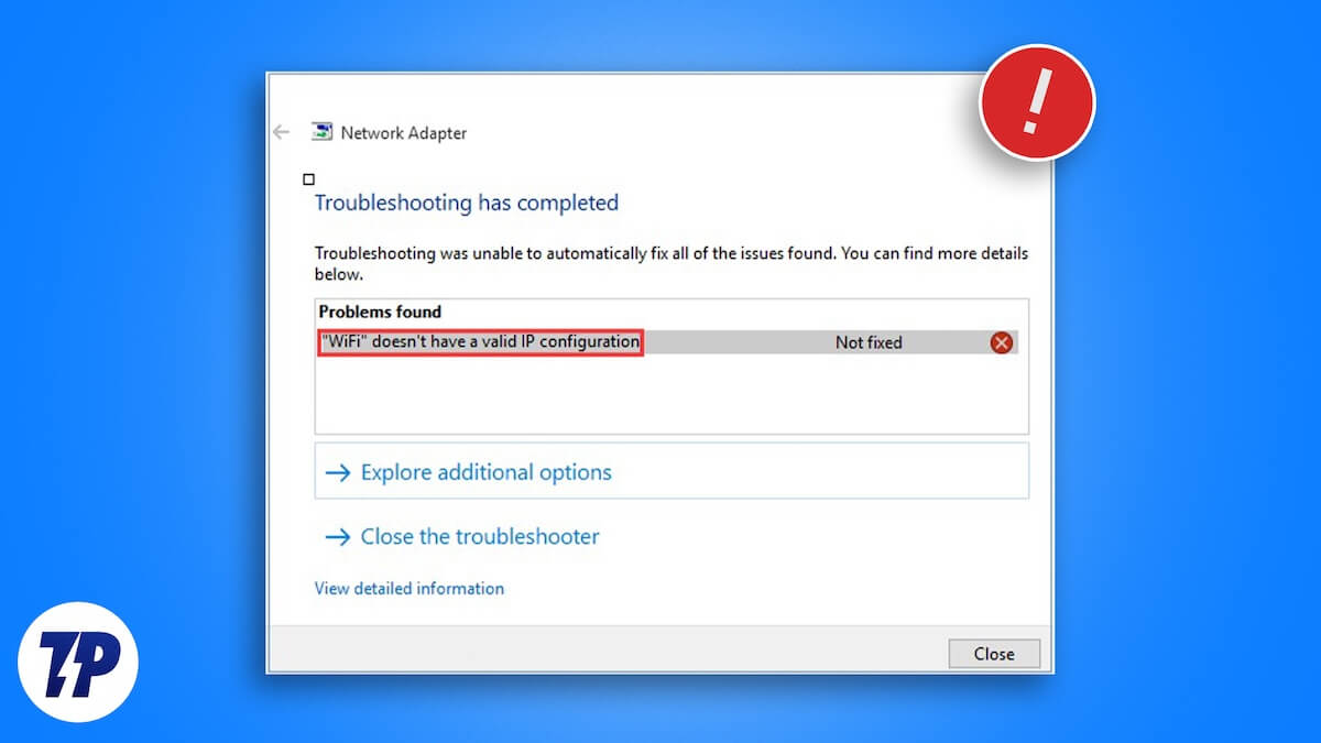 le wifi n'a pas de configuration ip valide