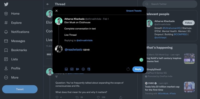 Twitter-Threads mit Readwise speichern