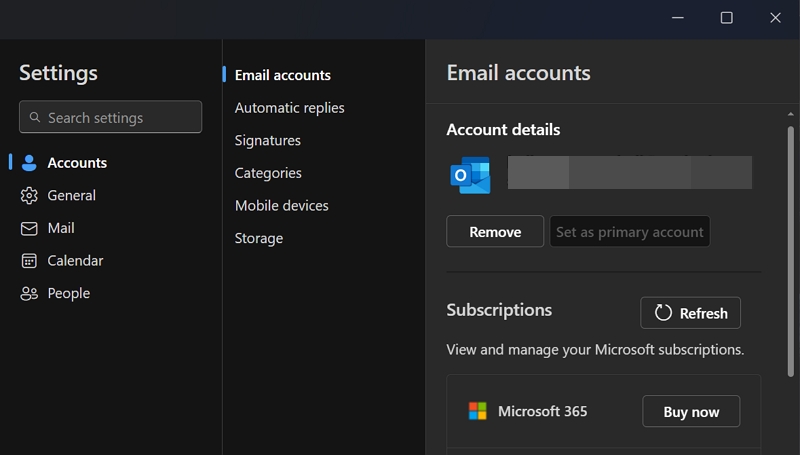 supprimer le compte sur l'application outlook