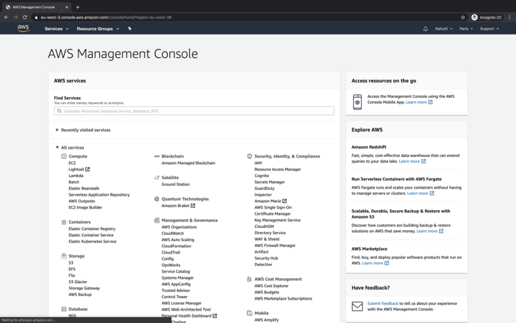 Console de gestion AWS