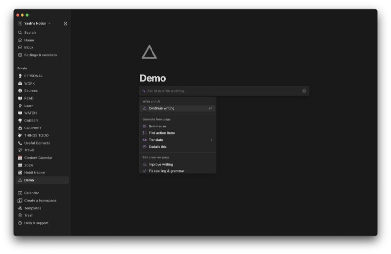notion ai в приложении notion на mac.