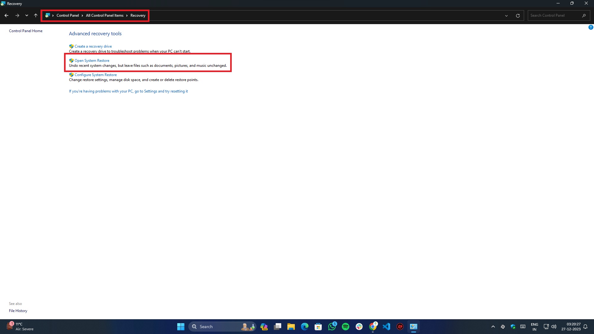 Beheben des Clock Watchdog Timeout unter Windows - Zugriff auf die Systemwiederherstellung