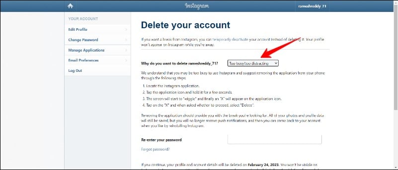 por qué estás eliminando la cuenta de instagram