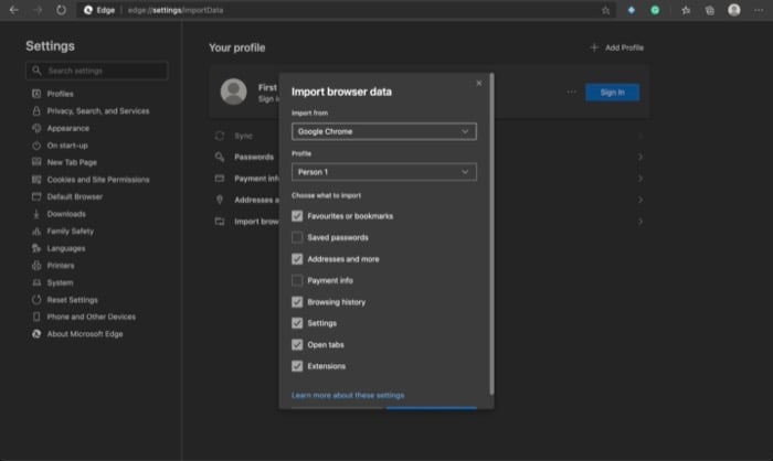 import favorites and bookmarks