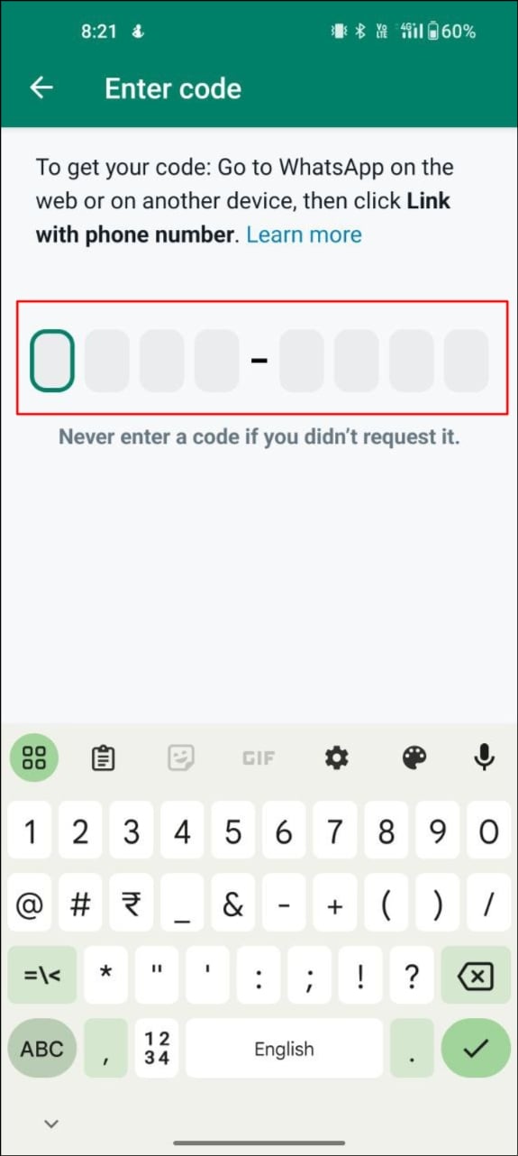 введите код whatsapp