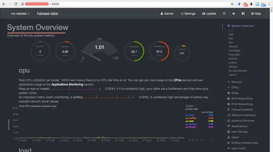 Netdata 모니터 대시보드