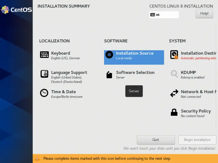 Menu de seleção de software