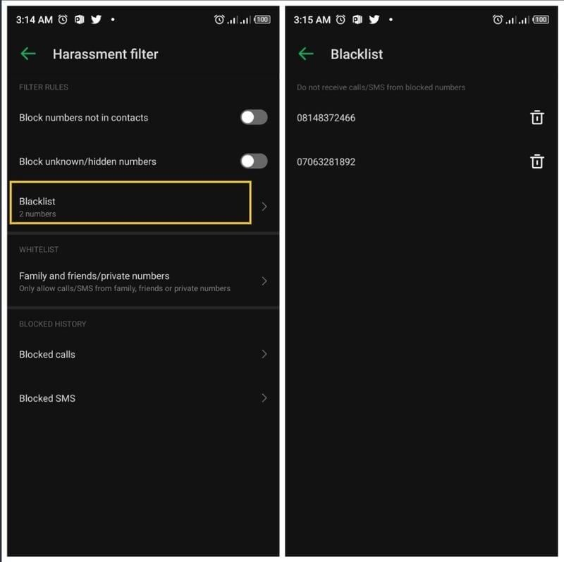 desbloquear um número no android lista negra
