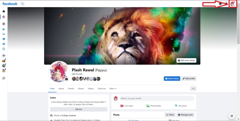 accedi a facebook e fai clic sull'icona del profilo