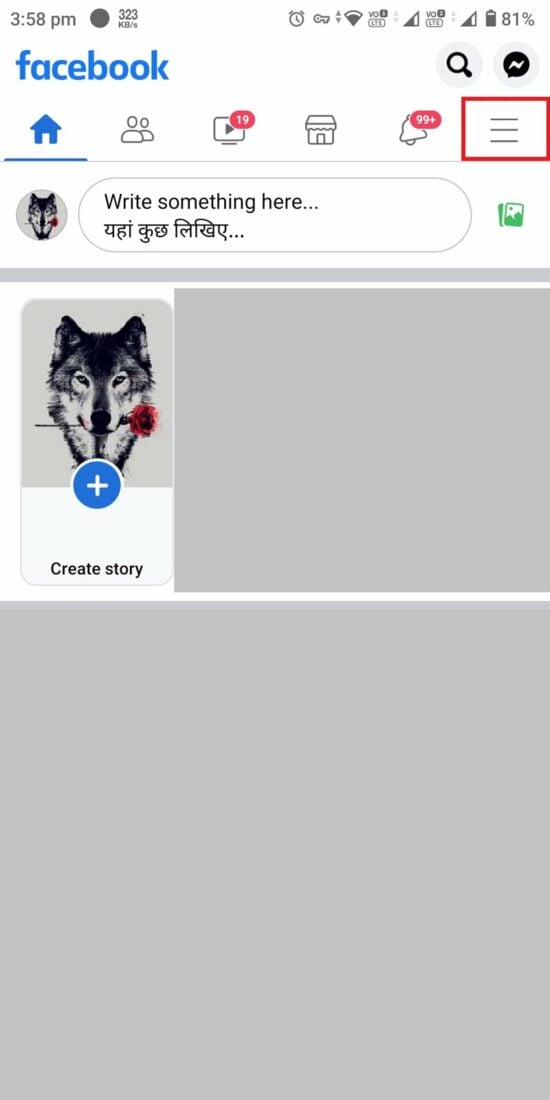 apri l'app facebook e fai clic sulle tre linee